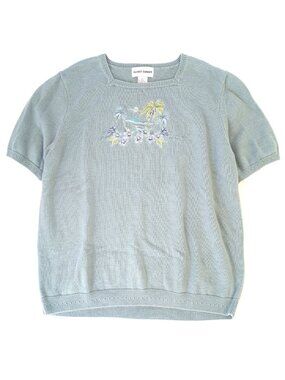 Alfred Dunner Square Neck Sweater - Women's XL - Blue Tropical Embroidery